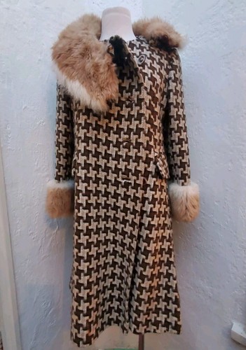 Cappotto lana swing principessa neve glam vintage retrò vera pelliccia ILGWU Livingston - Foto 10 di 14