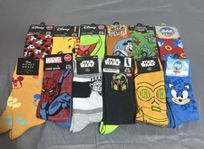 Character Crew Socks Lot 12 Pairs Disney Star Wars TMNT Garfield Nightmare Befor