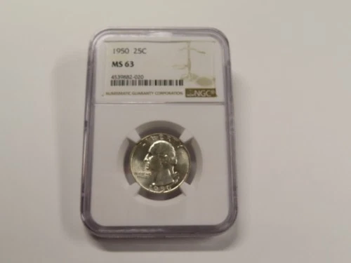 1950 NGC MS 63 WASHINGTON QUARTER 90 PERCENT SILVER COIN 25 CENT