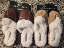 Laura Ashley Women's Suede Fur-lined Slippers 2 Pair  Size L NWT