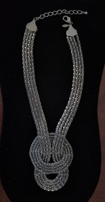 Express Signed Black & Gray Knotted Braided Mesh Runway Necklace