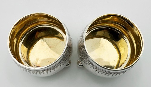 PAIR SALT CELLARS STERLING SILVER VICTORIAN SHEFFIELD 1880 HENRY WILKINSON & CO - Picture 4 of 8