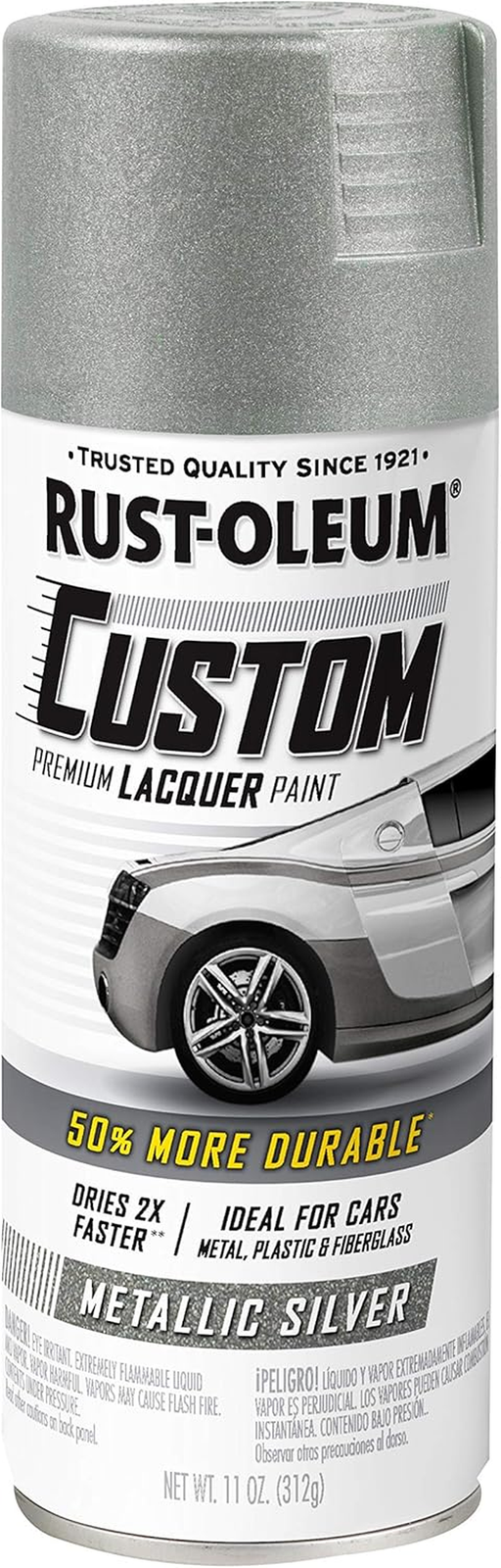 Rust-Oleum 323351 Automotive Custom Lacquer Spray Paint, 11 Oz, Metallic Silver
