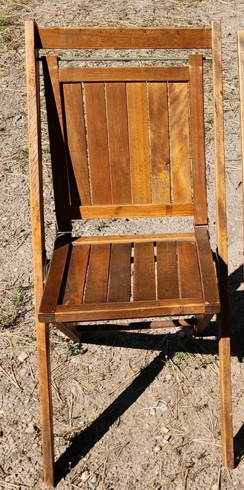 ANTIGUA SILLA PLEGABLE VINTAGE SIMMONS MADERA LISTÓN RESPALDO Y ASIENTO Foto 2 de 4