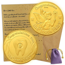Tooth Fairy Gifts for Boys  Girls,Tooth Fairy Coins Keepsake Kit, Golden Coins