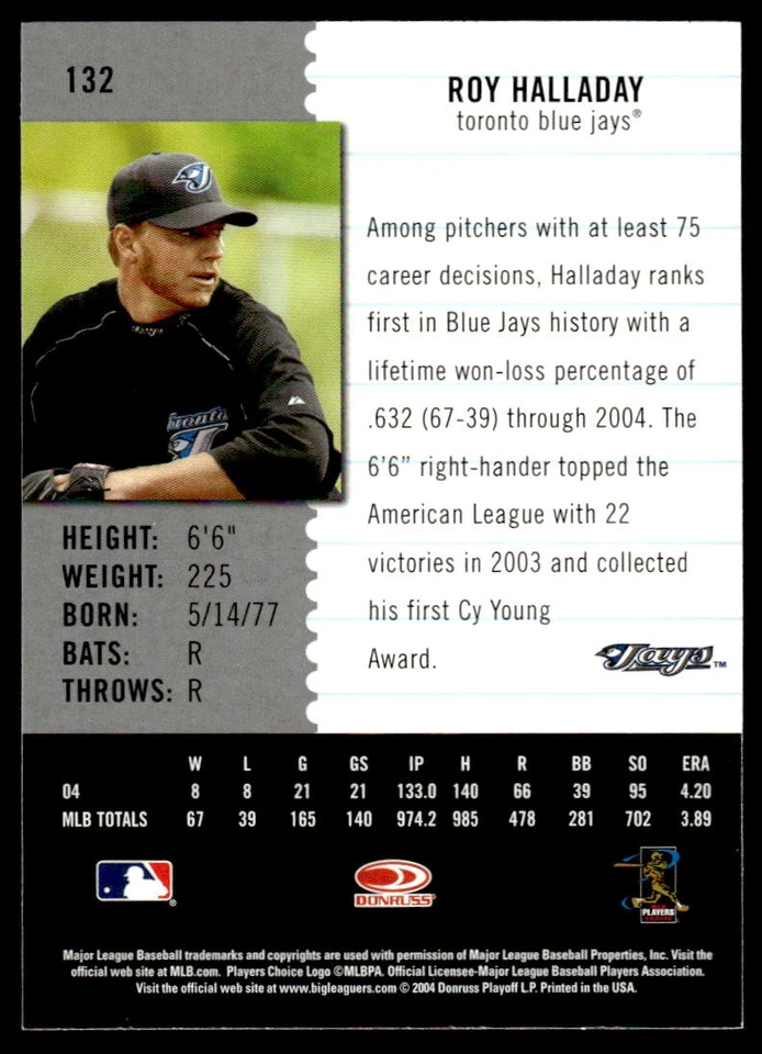 Roy Halladay 2005 Leaf Century #132 Toronto Blue Jays - Image 2 of 2