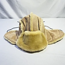 NEW Y2K Gap Trapper Hat Cow Split Leather Sherpa Lining Tan Brown