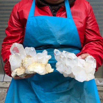 5.54LB 2pcs Natural Clear White Quartz Crystal Cluster Mineral Specimen Healing