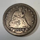 1854 Seated Liberty Silver Quarter Dollar with Arrows.