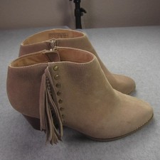 Vionic Boots Womens Size 11 W Taupe Suede Ankle Booties Faros Tassel Zip Studded