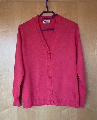 Rodier Paris Damen-Feinstrick-Jacke, Gr. M, kräftiges rosa,Langarm, V-Ausschnitt