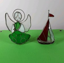 Stained Glass Free Standing Angel  Sail Boat