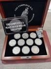 Complete 10-Coin Peace Silver Dollar Set 1921-1935 S D UNC PCS Wood Case Key