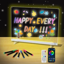Acrylic Dry Erase Board: 16M-Color LED Memo w/APP & Remote, Music Sync, Stand...