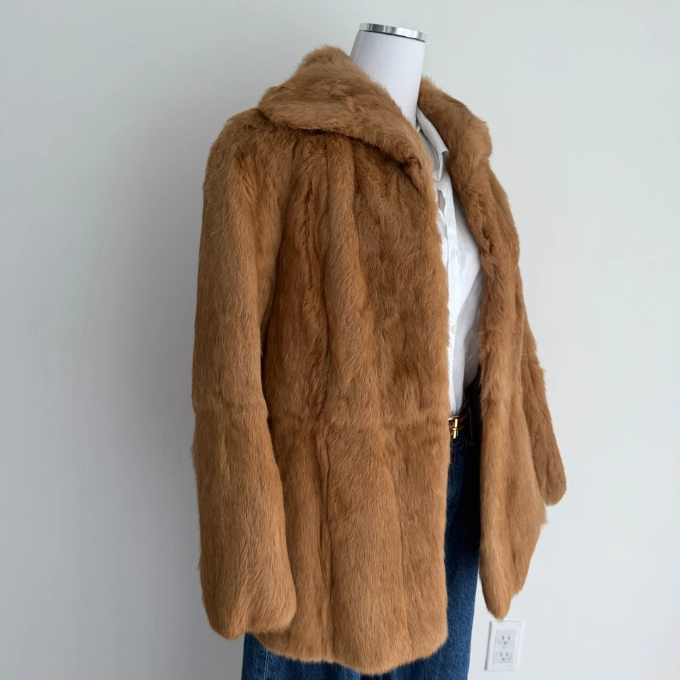 Chaqueta de Colección 100% Piel de Conejo Para Mujer Mediana Marrón Tostado Mob Esposa Años 80 Glam Celeb Foto 4 de 4