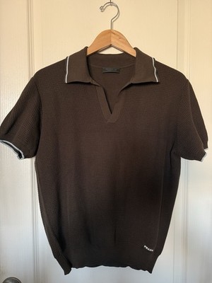 Prada Brown Short-Sleeved Knitted Polo Shirt Mens SIZE 48 | eBay