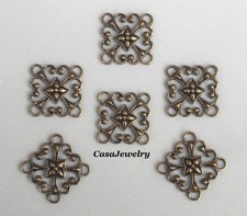 1832 ANTIQUED BRASS SQUARE OPEN FILIGREE 4 RING CONNECTOR - 6 Pcs