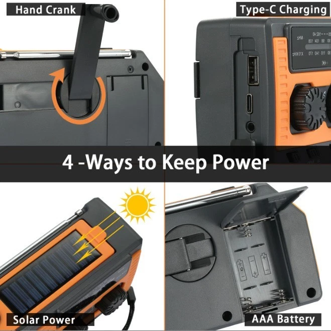 Emergency Solar Hand Crank Weather Radio 5000mAh Power Bank Charger Flash Light - Image 4 of 4