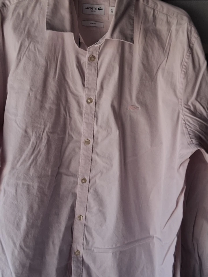 Camisa Lacoste Manga Larga Calce Ajustado Con Botones Talla 18 Rosa Logo Preppy Elastizada Foto 4 de 4