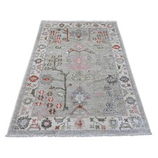 4'5"x6' Medium Gray Afghan Angora Oushak Hand Knotted 100% Wool Rug R20941