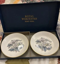 Royal Worcester Bone China 4” Butter & Salt Dish Individual Plates Set In Case