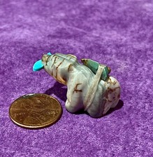 OLD NATIVE AMERICAN-BEAR FETISH-TURQUOISE FIS...