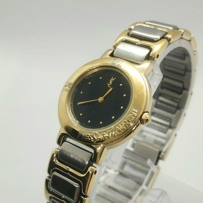 Yves Saint Laurent YSL Watch Gold Black Dial Quartz Unisex Working From Japan
