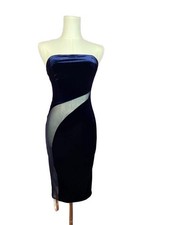 House of CB Careda Navy Velvet Mesh Cutout Bodycon Midi Dress XS NWT