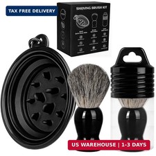 Shaving Brush Set for Men,3 in-1Natural Badger Hair Shaving Brush,Foldable Silic