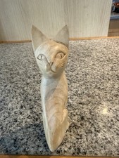 Original Hand Carved Wooden Cat Figure Sculpture Decorative Figurine 15cm Tall