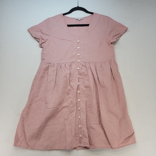 Madewell Mini Dress Womens Small Pink Babydoll Linen Button Front Short Sleeve