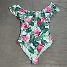 Matilda Jane One Piece Swimsuit Medium Womens Ruffle Palm Tree Paradise