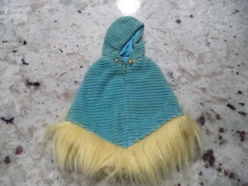 CORDUROY CAPE #1764 * Aqua Hooded Poncho  * 1970 Vintage Mod Francie Mattel Read