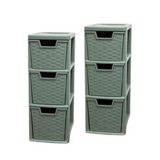 3 Tier Medium Set Of 2 Plastic Rattan Drawer Sage Green  Desktop Organize