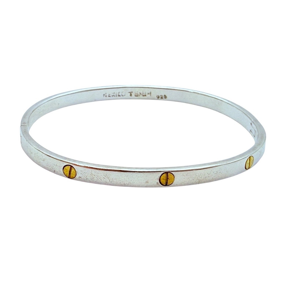 Vintage Taxco 925 Sterling Silver Hinged Bangle Bracelet Gold