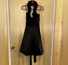 White House Black Market Black Satin Ruffle Halter Dress Size 10