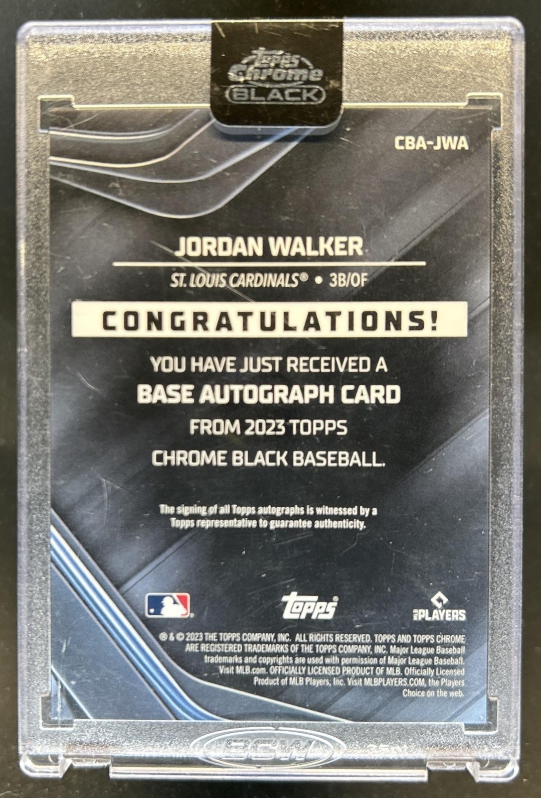 2023 Topps Chrome Black Jordan Walker Auto RC Gold Refractor #/50 Cardinals view 2