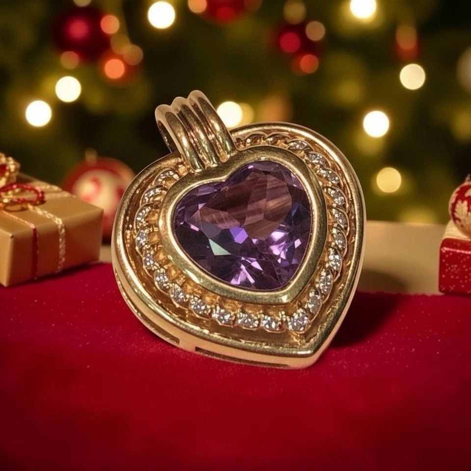 Dije colgante de amatista de oro amarillo sólido de 14 quilates 17 mm x 20 mm 3,4 gramos Foto 2 de 4