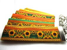 Sunflower Ribbon on Strong Webbing Key Fob, Keychain, Wristlet Flowers 