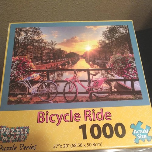 New 1000 Piece Jigsaw Puzzle Mate Bicycle Ride' Amsterdam Canal Scene 27" x 20" - Picture 2 of 8