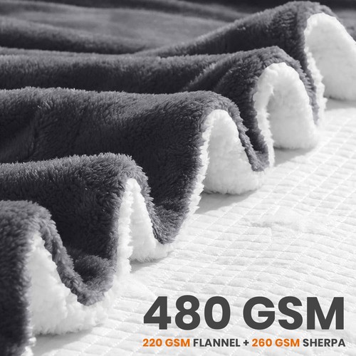 480 GSM Heavy Sherpa Fleece Blanket Soft Warm Sofa Bed Throw Faux Fur Blanket UK - Picture 25 of 132