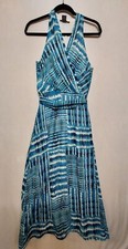 Robert Louis Maxi Sun Dress Sz S Crisscross Halter Beach Classic Sexy Career Blu