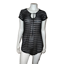 Miken Swim Juniors Hooded Mesh Drawstring Cover Up Black Small NWT