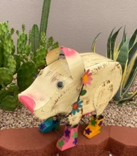 Metal Lifesize Pig with Boots Yard Art Garden Decor