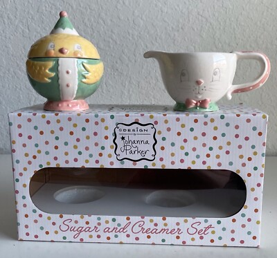 JOHANNA PARKER DESIGN Spring Easter Chick & Bunny Ceramic Sugar & Creamer Set