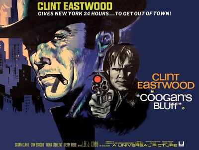 COOGAN'S BLUFF 1968 Quad Poster Druck 30x40'' Clint Eastwood Lee J. Cobb KOSTENLOSER VERSAND