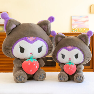 Super Cute Kuromi Cosplay Cat Plush Doll Strawberries Kuromi Doll Baby Toy Gift