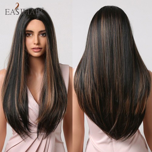 Brown Straight Synthetic Wigs with Bangs Natural for Women Daily Cosplay Party - Picture 32 of 51