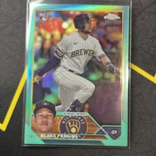 2023 Topps Chrome Update Blake Perkins Rookie Aqua Refractor /199 Brewers