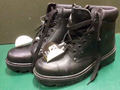 Grafter schwarz Leder Arbeitsstiefel 6 Ösen Stahlkappe gepolsterter Kragen, New Old Stock Uk6